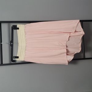 pink asymmetrical skirt, crochet stretch waist band, size large